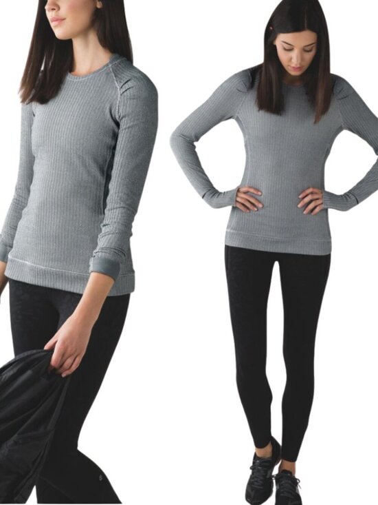 lululemon athletica Tops - Lululemon Think Fast Long Sleeve Top Womens 6 Heathered Herringbone Workout Rulu